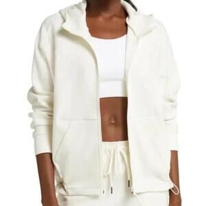 NWT Zella Downtown  Full Zip Hooded Sweatshirt Hoodie Ivory Size L